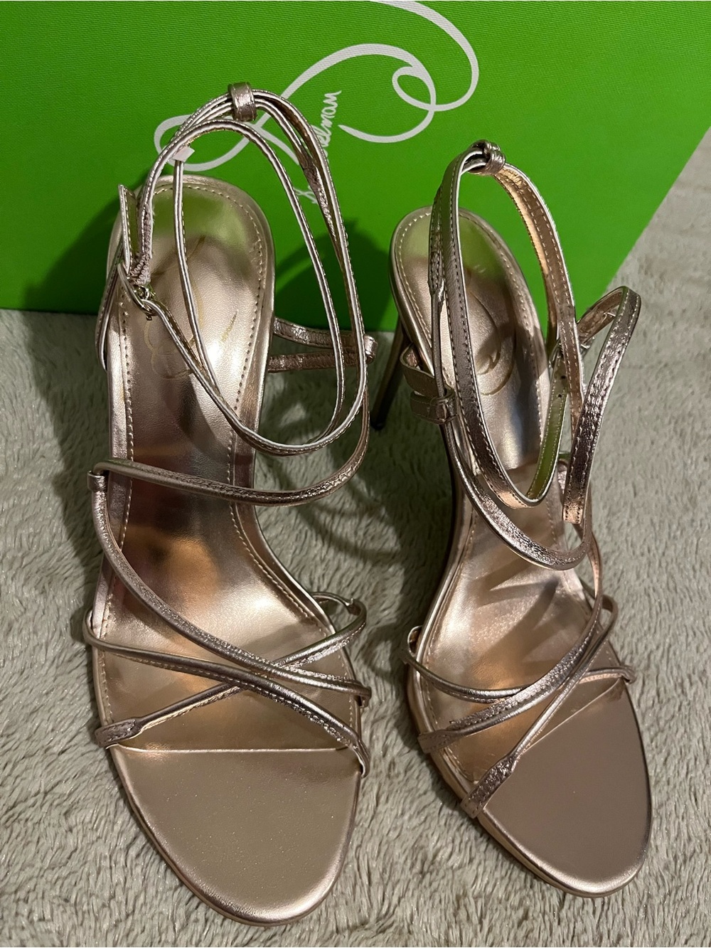 Sam Edelman Sareena Champagne Lea Metallic Rose Gold Strappy Heels - Picture 3 of 8